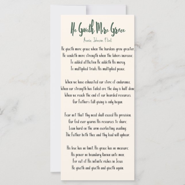 Flat Card Annie Johnson Flint He Giveth More Grace (Front)