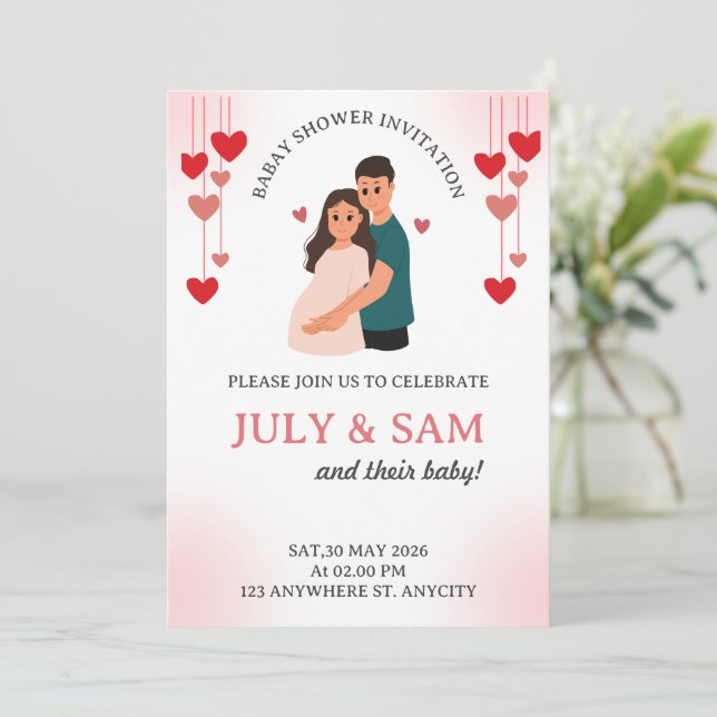 Flat Card- baby shower card invitation (Standing Front)