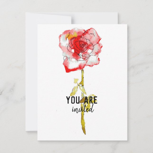 Flat Card Rose Watercolor and Ink (Front)