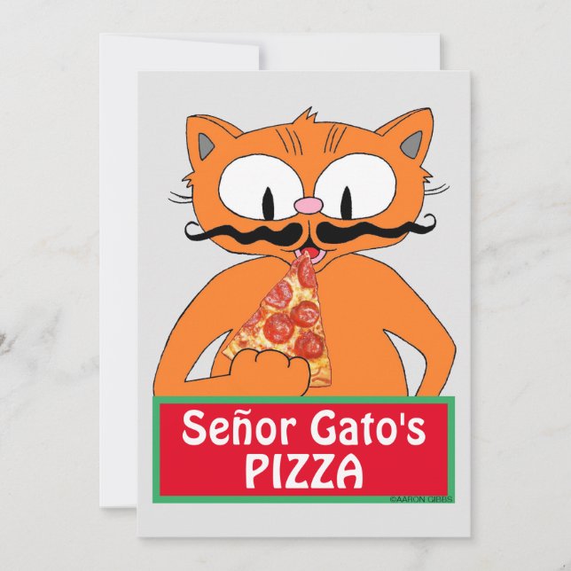 Flat Card - Señor Gato's Pizza Funny Mustache Cat (Front)