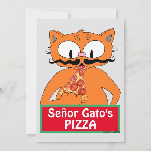 Flat Card _ Seor Gatos Pizza Funny Mustache Cat