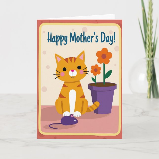 Flat Cat Happy Mothers Day Card (Front)