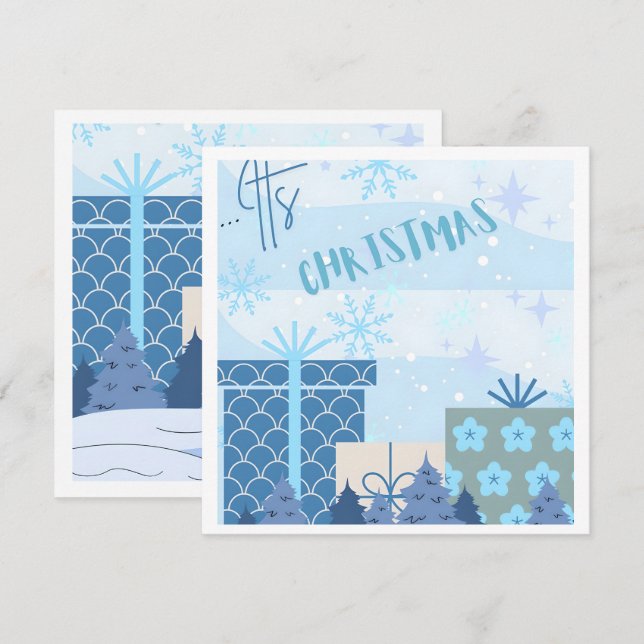Flat Christmas Card snowy Gifts  (Front/Back)