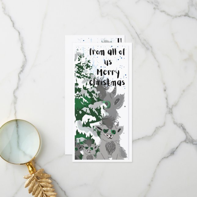 Flat Christmas Monster family Card (Front/Back In Situ)