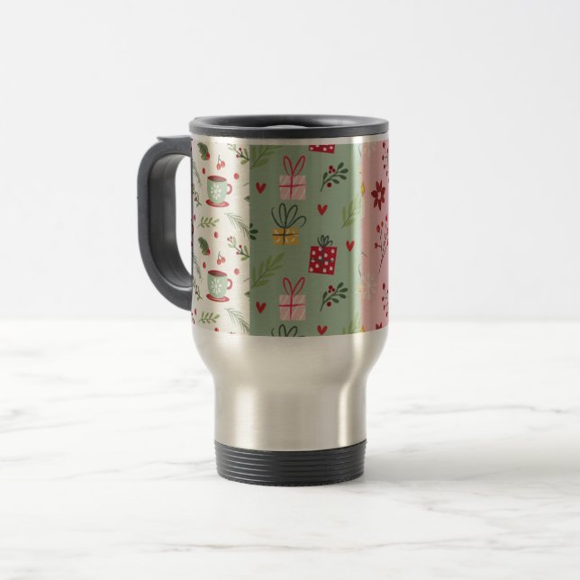 Flat christmas pattern collection travel mug (Front Left)