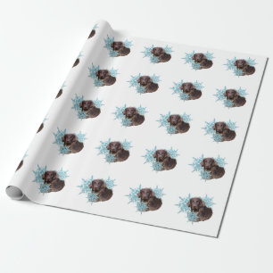 Flat Coat Retriever in the Snowflakes Wrapping Paper
