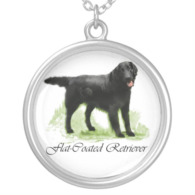Flat-Coated Retriever Art Gifts Silver Plated Necklace (Front)