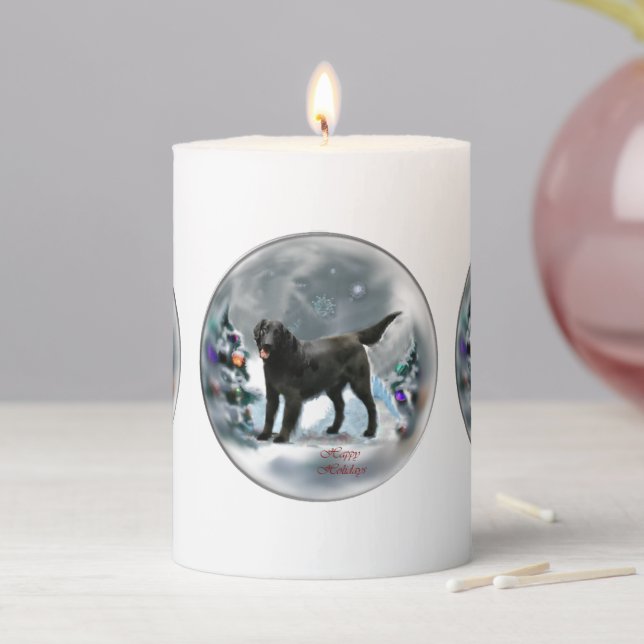 Flat-Coated Retriever Christmas  Pillar Candle (In Situ)