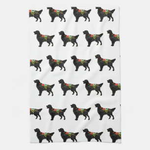 Flat-Coated Retriever Dog Breed Bohemian Floral Kitchen Towel