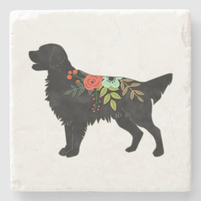 Flat-Coated Retriever Dog Breed Bohemian Floral Stone Coaster (Front)