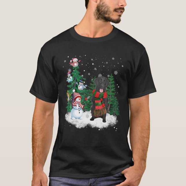 Flat-Coated Retriever Dog Christmas Snowman Xmas T T-Shirt (Front)