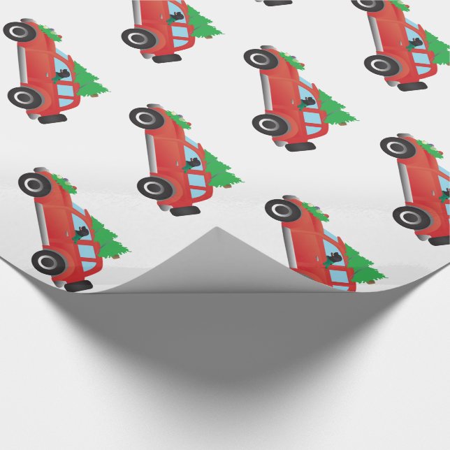 Flat-Coated Retriever Dog Driving Christmas Car Wrapping Paper (Corner)