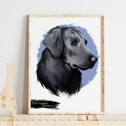 Flat_coated Retriever Dog Portrait  Pet Portrait  Poster
