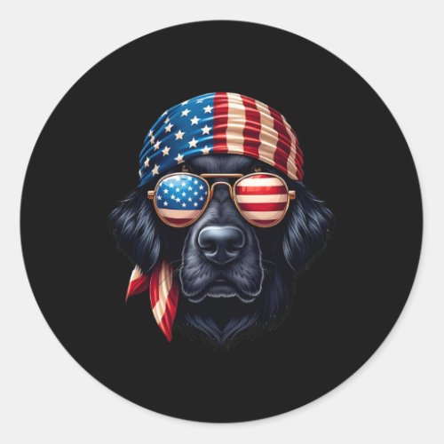 Flat_coated Retriever Dog Us Flag Independence Day Classic Round Sticker