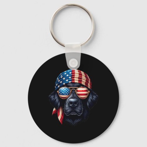 Flat_coated Retriever Dog Us Flag Independence Day Keychain