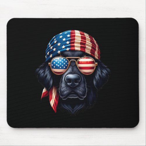 Flat_coated Retriever Dog Us Flag Independence Day Mouse Pad