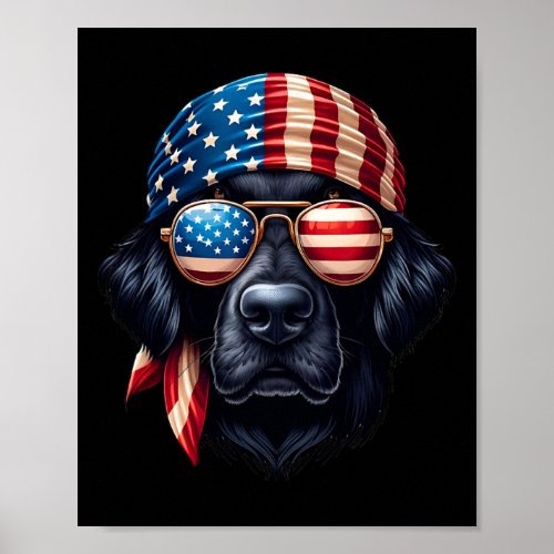 Flat_coated Retriever Dog Us Flag Independence Day Poster