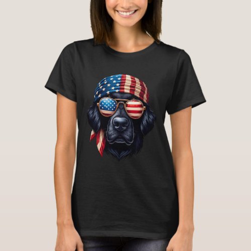 Flat_coated Retriever Dog Us Flag Independence Day T_Shirt