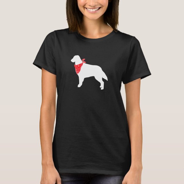 Flat Coated Retriever Dog Wearing Red Bandana T-Shirt (Front)