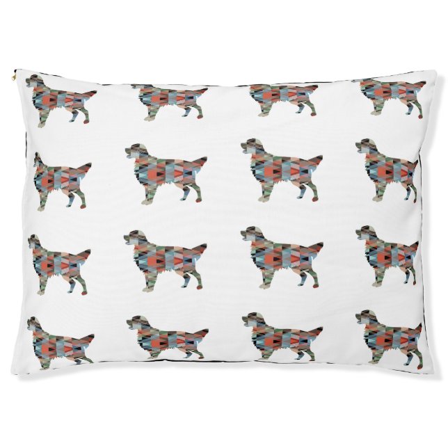 Flat-Coated Retriever Geometric Silhouette -Plaid Pet Bed (Front)