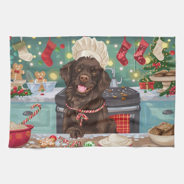 Flat-Coated Retriever Holiday Baking: Christmas Kitchen Towel (Horizontal)