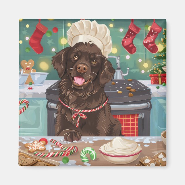 Flat-Coated Retriever Holiday Baking: Christmas Magnet (Front)