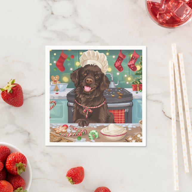 Flat-Coated Retriever Holiday Baking: Christmas Napkins (Insitu)