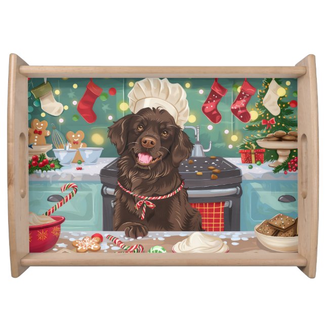 Flat-Coated Retriever Holiday Baking: Christmas Serving Tray (Front)