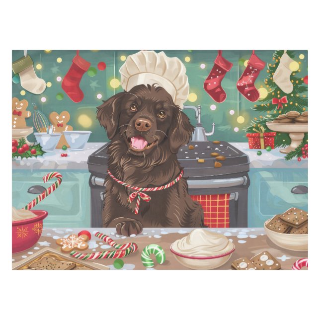 Flat-Coated Retriever Holiday Baking: Christmas Tablecloth (Front (Horizontal))