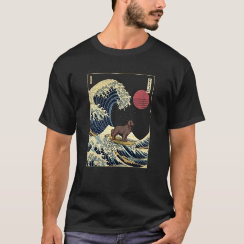 Flat Coated Retriever Japanese Kanagawa Wave  Surf T_Shirt