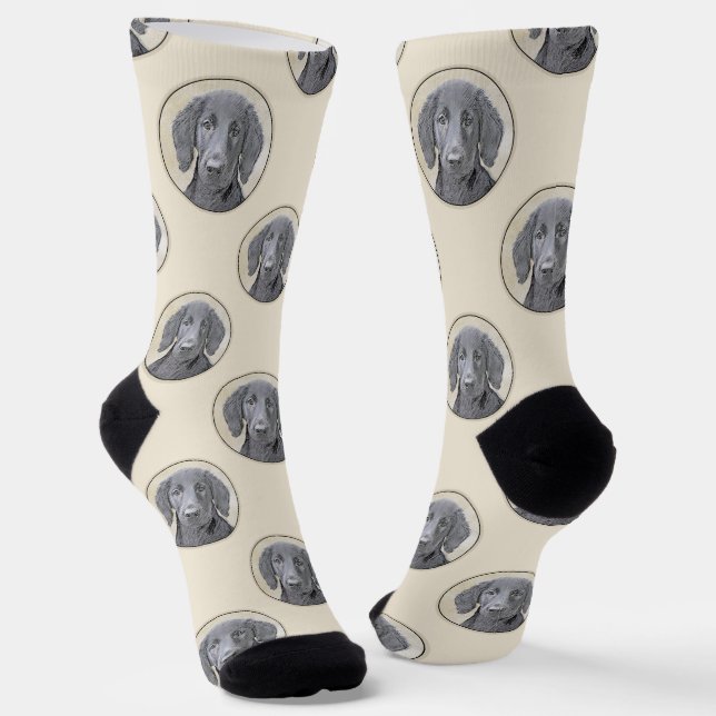 Flat-Coated Retriever Painting Black Pet Dog Art Socks (Angled)