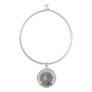 Flat-Coated Retriever Painting - Original Dog Art Bangle Bracelet