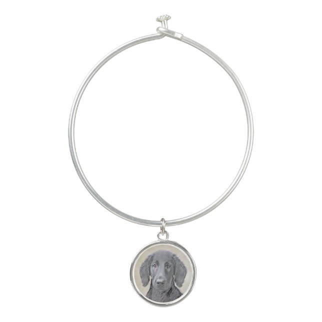 Flat-Coated Retriever Painting - Original Dog Art Bangle Bracelet (Front)