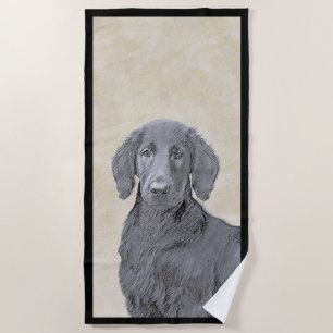 Flat-Coated Retriever Painting - Original Dog Art Beach Towel
