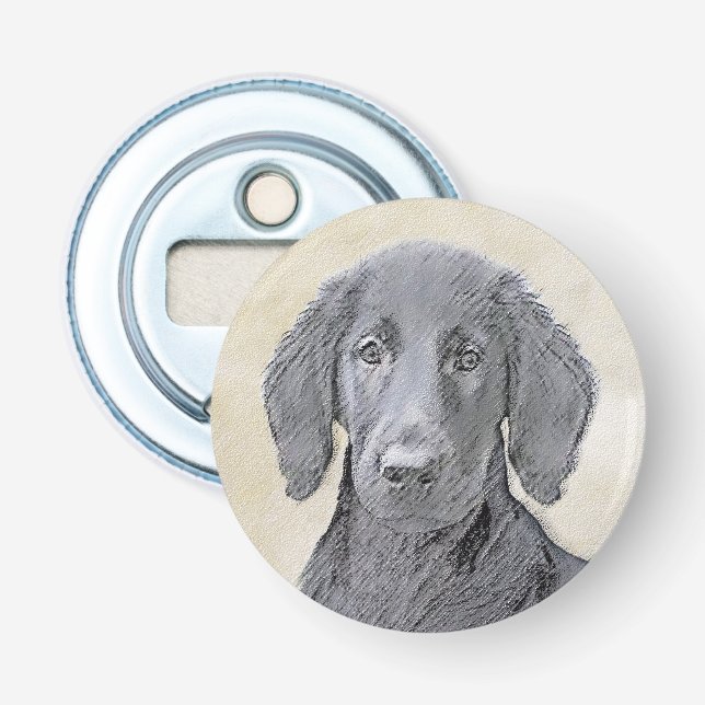 Flat-Coated Retriever Painting - Original Dog Art Bottle Opener (Front)