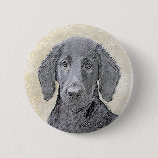 Flat-Coated Retriever Painting - Original Dog Art Button (Front)