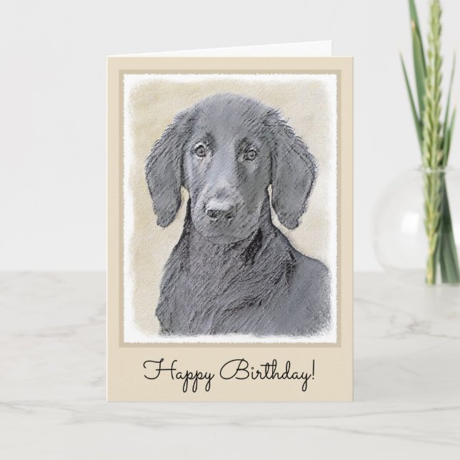 Flat-Coated Retriever Painting - Original Dog Art Card (Front)