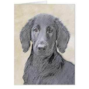 Flat-Coated Retriever Painting - Original Dog Art Card
