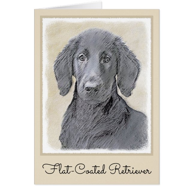 Flat-Coated Retriever Painting - Original Dog Art Cards (Front)