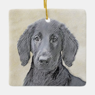 Flat-Coated Retriever Painting - Original Dog Art Ceramic Ornament