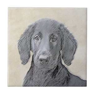 Flat-Coated Retriever Painting - Original Dog Art Ceramic Tile