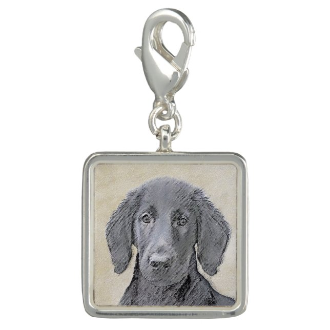 Flat-Coated Retriever Painting - Original Dog Art Charm (Front)