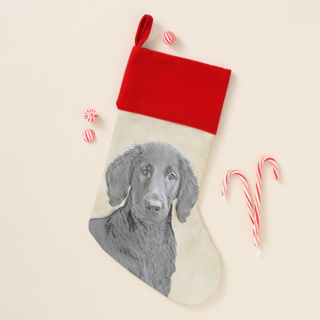 Flat-Coated Retriever Painting - Original Dog Art Christmas Stocking (Front)