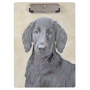 Flat-Coated Retriever Painting - Original Dog Art Clipboard
