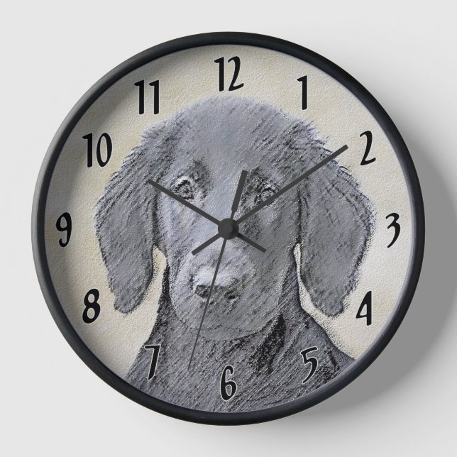 Flat-Coated Retriever Painting - Original Dog Art Clock (Front)