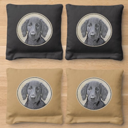 Flat_Coated Retriever Painting _ Original Dog Art Cornhole Bags