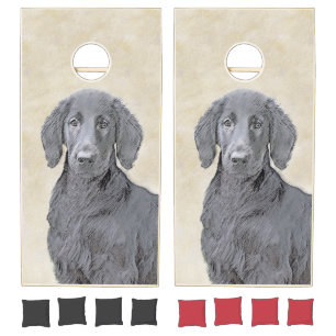 Flat-Coated Retriever Painting - Original Dog Art Cornhole Set