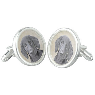 Flat-Coated Retriever Painting - Original Dog Art Cufflinks