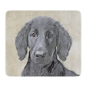 Flat-Coated Retriever Painting - Original Dog Art Cutting Board