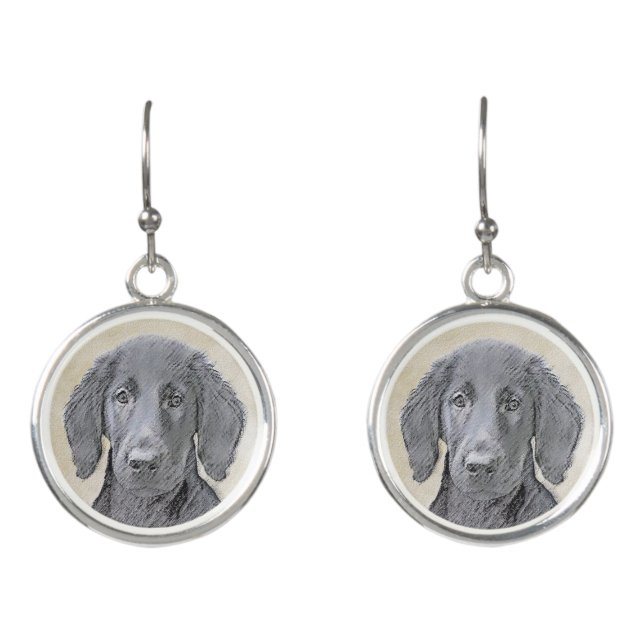 Flat-Coated Retriever Painting - Original Dog Art Earrings (Front)
